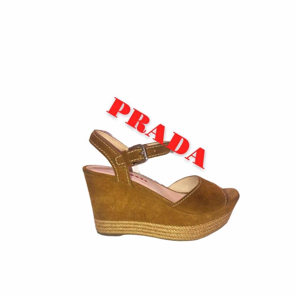 Prada Suede Platform Wedge Sandals